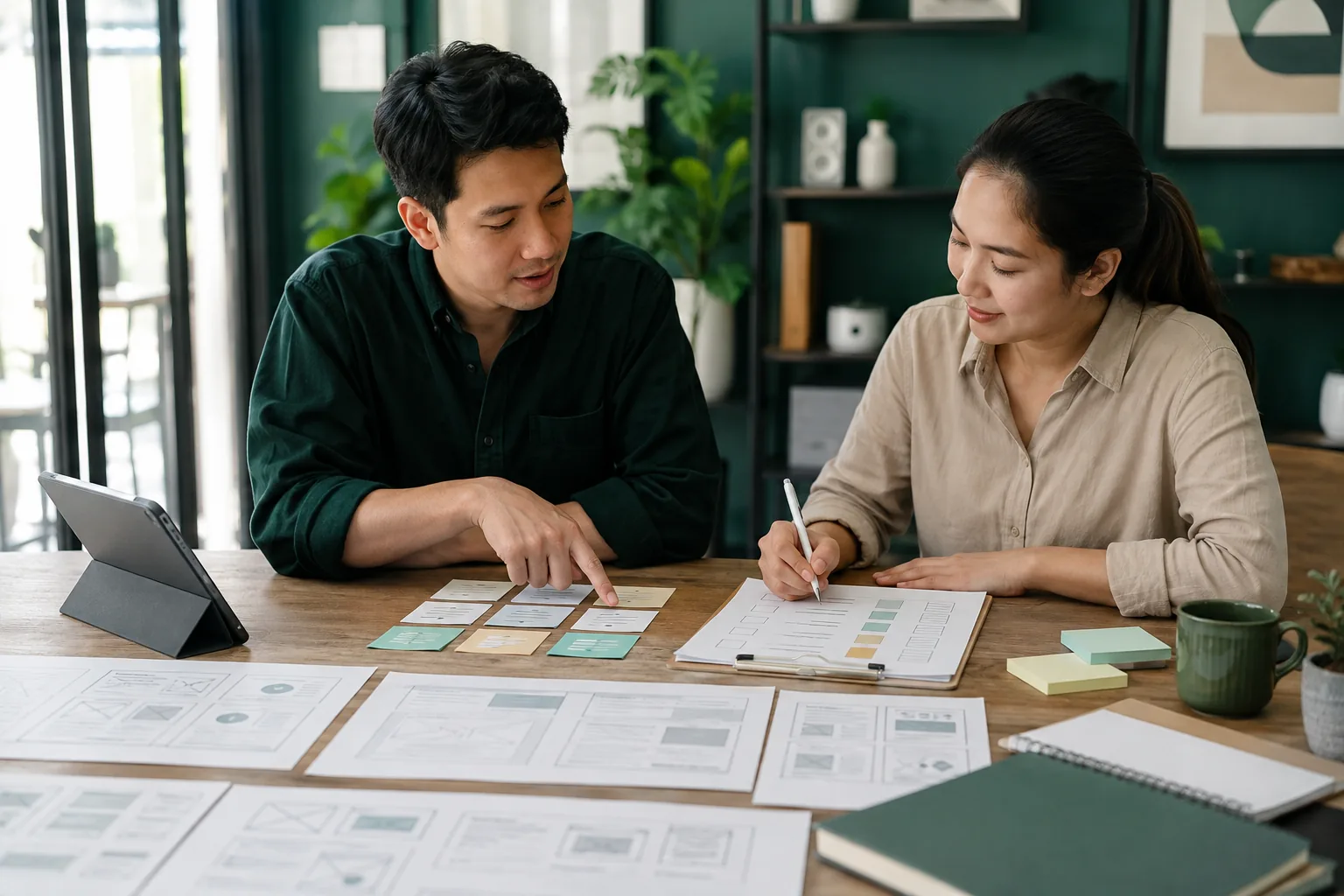 ผู้ว่าจ้างและฟรีแลนซ์กำลังวางแผนขอบเขตงานและขั้นตอนส่งมอบร่วมกัน