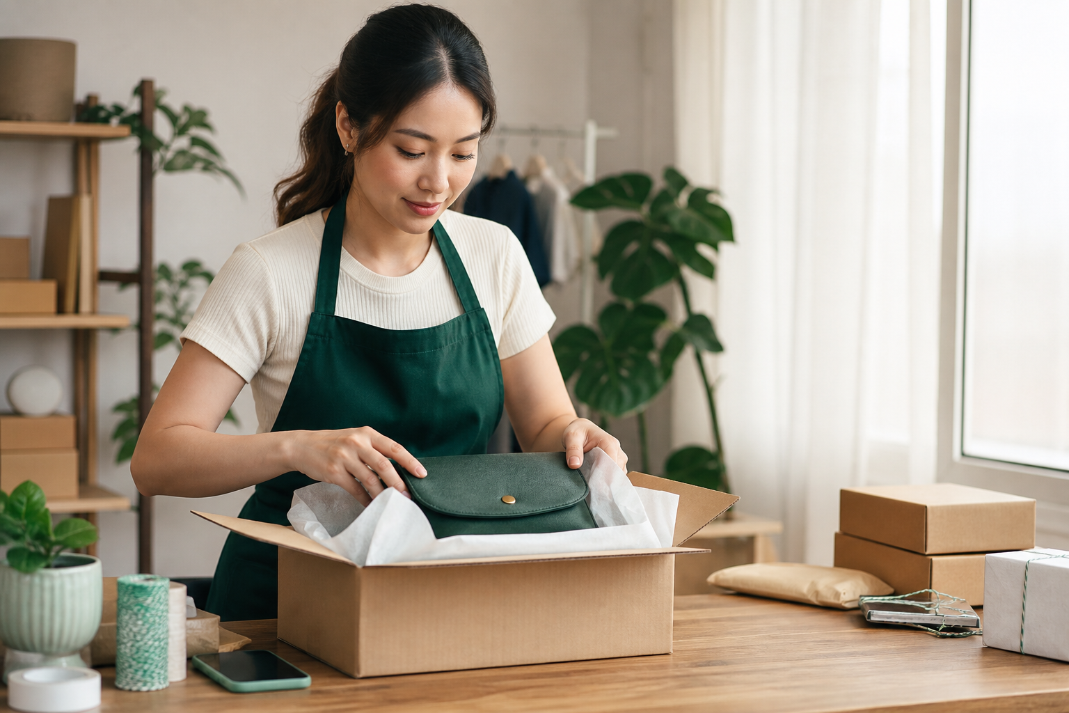 ผู้ขายกำลังแพ็กสินค้าสำหรับส่งมอบผ่าน ศูนย์กลาง.com (EZPay Center)